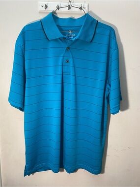 Pro Tour Cool Play Men’s Size L Blue/Black Striped Polyester Short Sleeve Polo